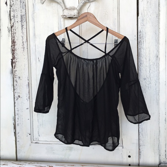 Sheer Top / Open Back / Off Shoulders Loose 😎 NWT - Picture 3 of 4